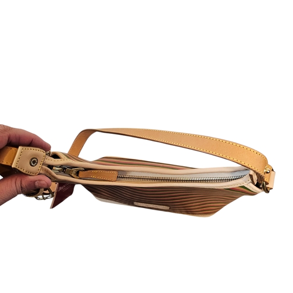 Dooney & Bourke Striped Leather Shoulder Bag Small Hobo Style - Picture 3 of 12
